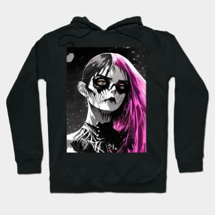 The Power of Simplicity: Black and White Anime Girl Artistry at its Finest Goth Gothic Fashion Dark Pink Hair Hoodie